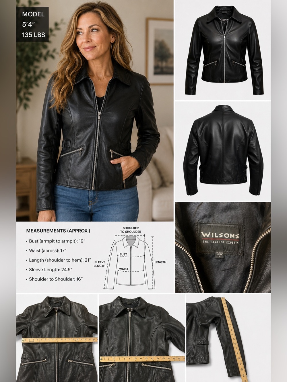 Wilsons Leather Black Zip Front Leather Jacket | Women’s Medium